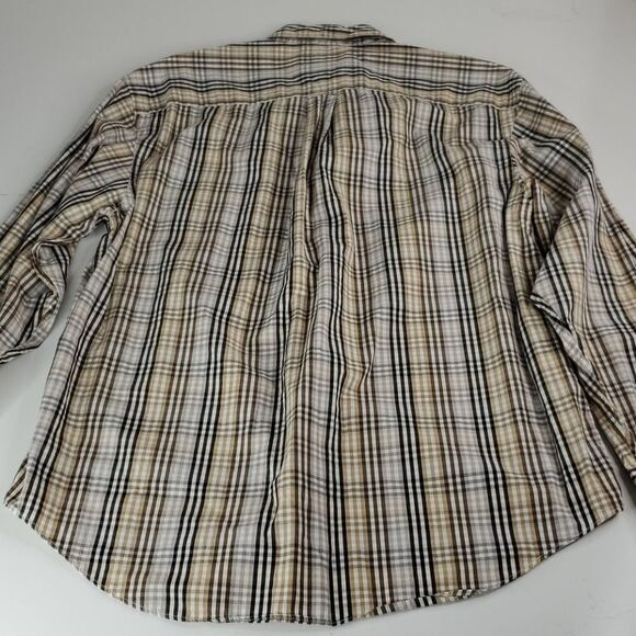 M NAUTICA 80'S Sailing TWO PLY COTTON tan black PLAID BUTTON DOWN SHIRT Medium - Picture 9 of 11